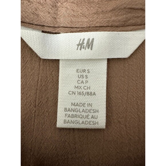 H&M Brown Crinkle Cotton Button Front Midi Shirt Dress S Brown Casual Minimalist - Picture 4 of 12